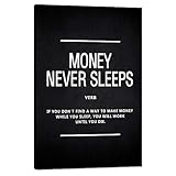 Money Never Sleeps Motivational Wall Art Inspiring Painting Prints on Canvas Inspirational Wolf of...