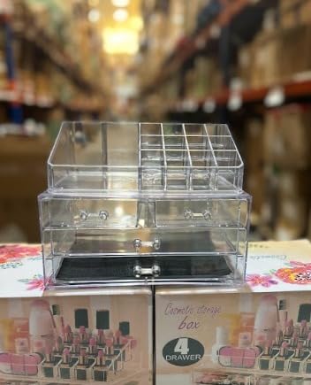 MayMax Organizador de Maquillaje de 4 Plantas - Torre Giratoria para Cosmeticos Cremas Pintalabios y Perfumes - Orden y Estilo en Tocador y Bano