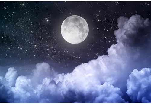 dnldliq 10x7ft Night Sky Clouds Photography Backdrop Beautiful Scenery Full Moon