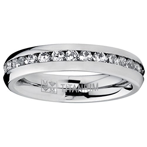 4MM High Polish Ladies Eternity Titanium Ring Wedding Band with Cubic Zirconia CZ Sizes 4 to 92