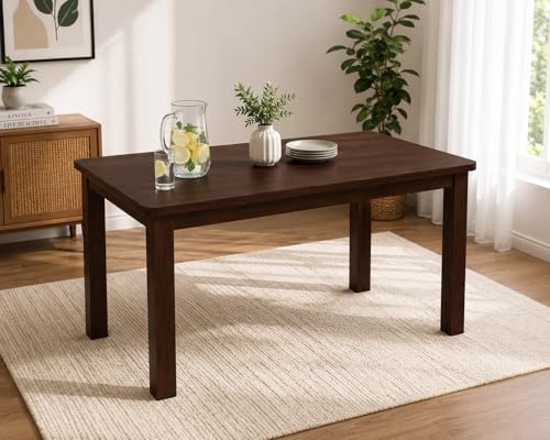 Image of VK Furniture Premium Solid Wood 4 Seater Dining Table Set of 4 for Home | Sheesham Wood Dining Table with High Back Cushioned 4 Chairs Walnut |Dinning Table 4 Seater Chairs for Home| Benze Walnut