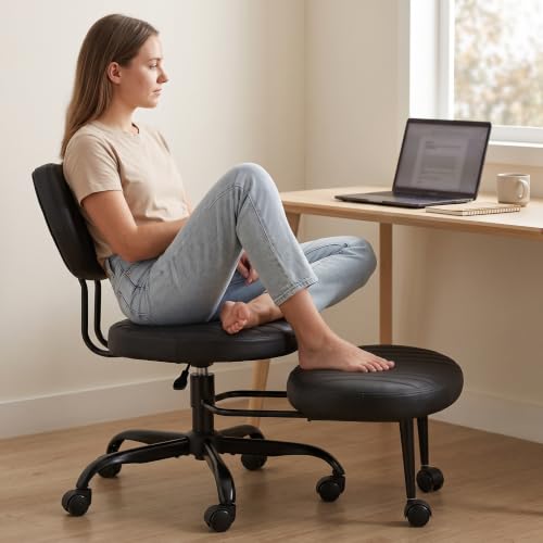 Image of DROGO Meditura Ergonomic Cross Legged Office Chair with 360 Wheels, ADHD Chair for Adults, Meditation Chair, Yoga Office Chair, Comfortable Back Support, 4.7' Adjustable Height & Recline (Black)