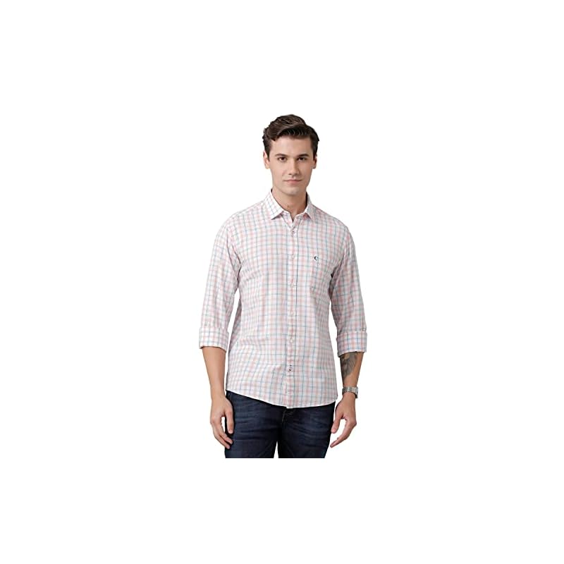 Cavallo by Linen Club Men's Cotton Linen Pink Checks Slim Fit Full Sleeve Casual Shirt