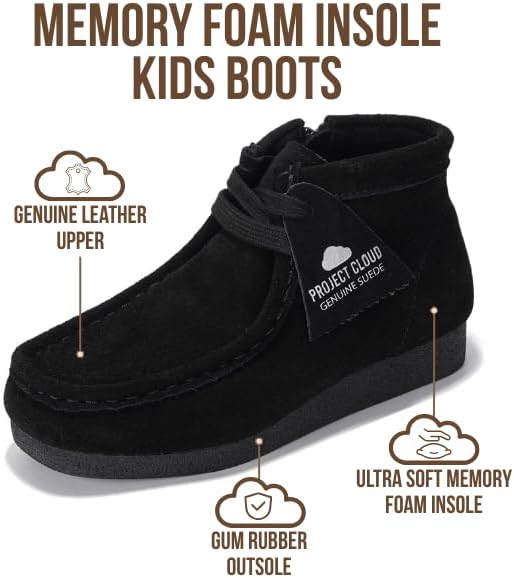 Project Cloud Kids Boots 100% Genuine Leather Chukka Non-Slip Fall Shoes Girls Boots for Kids with Memory Foam Insole & Gum Rubber Sole Boys & Girls Shoes (Kids Wallyboot) - Image 3