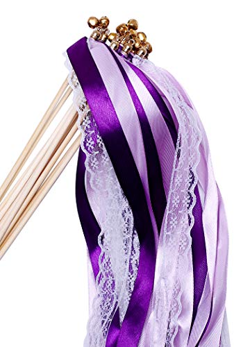 Wishprom 30Pcs Lace Ribbon Stick Wands Christmas Birthday Party Streamers Wands Fairy Stick For Wedding Activities (Pruple+Lace) #TOP4