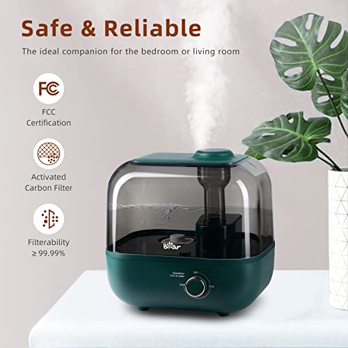 Bear 5L Top Fill Humidifier for bedroom, 28dB Ultra Quiet for Babies and Plants, 35 Hours Run Time, With Aromatherapy Tray, 360° Expandable Steam Nozzle, Automatic Shut Off, Green