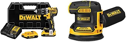 DEWALT 20V MAX Cordless Drill/Driver Kit, Brushless, 1/2-Inch (DCD791D2) with DEWALT 20V MAX Orbital Sander, Tool Only (DCW210B)