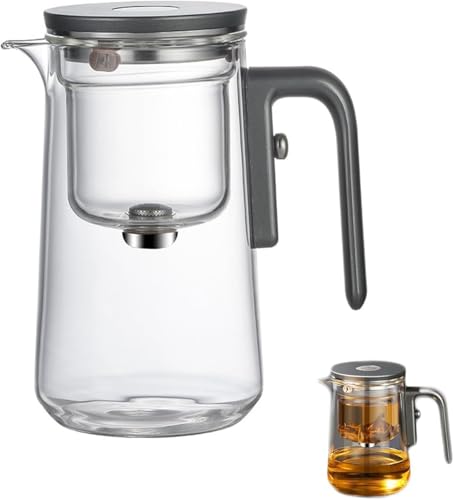 Tea Pot Enchanti-Teekanne, Enchantipot Magic Tea Pot Magische Teekanne mit Wassertrennung, Press Control Magic Tea Pot with Wooden Handle (800 ml - Grau)