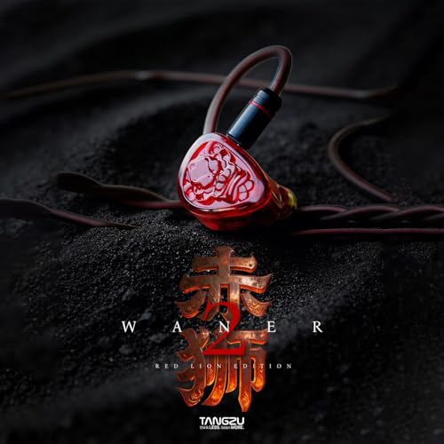 Image of TANGZU Wan'er S.G II Red Lion in Ear Monitor, Gaming IEM Earphones, HiFi Wired Earphones with Silicone Headphone Organizer, Tang Sancai Wide Bore Eartips, Sonic Eartips (Red, Type C with Mic)
