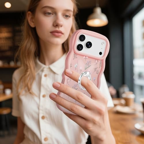 Coque iPhone 15 fleur rose WATACHE avec béquille intégrée