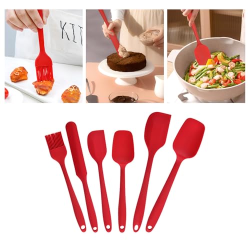Set di 6 spatole in silicone per uso alimentare, resistenti al calore, design senza cuciture, nucleo in acciaio inossidabile, set da forno, utensili da cucina antiaderenti per cucinare, cuocere e