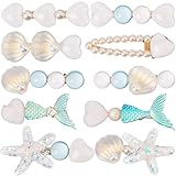 CABODYALS 2 estilo, 10 piezas, Pinzas para el Pelo con Forma de Estrella de Mar Y Perla Blanca, de Resina Veraniega, Pastel, para Playa, Océano, Concha, Sirena, Caimán, Pinzas Decorativas para el Pelo