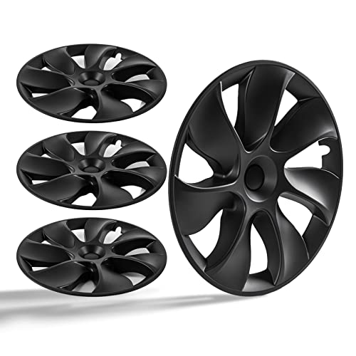 Amsprac For Tesla Model Y Hubcaps 19 Inch 2022 2023,Model Y Hub Cover,19" Wheel Hub Caps Protector Covers,Front Rear Wheel Cover Replacement,Matte Black 4Pcs #TOP7