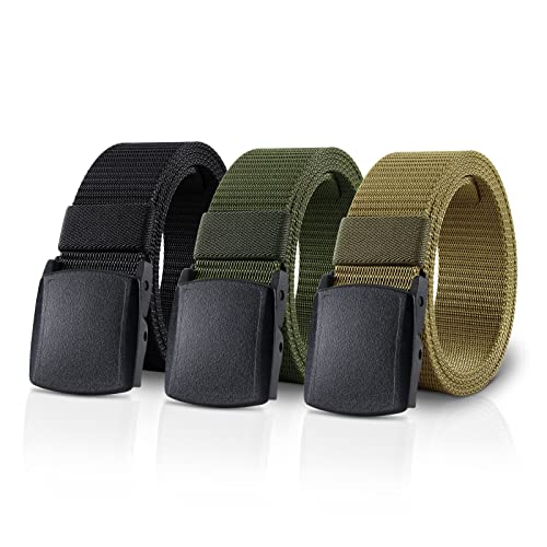 BESTKEE Cinturón Cinturón de tela unisex Cinturón táctico, Cinturón de trabajo de nailon de 3,8 cm de ancho para mujeres y hombres Cinturones ajustables (C-3*Negro+verde+caqui) Cover