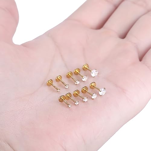 Image of Oveta Threadless Nose Stud Stainless Steel 20G 18G 16G Threadless Flat Back Tragus Earrings Labret Medusa Monroe Ashely Lip Piercing Jewerly Gold