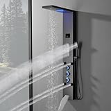 Bathfinesse LED Shower Panel Tower System, Rainfall Shower Head with Large Area Body Jet Massage Shower Fixtures with Temperature Display Adjustable Body Jets Tub Spout Hand Shower, Black
