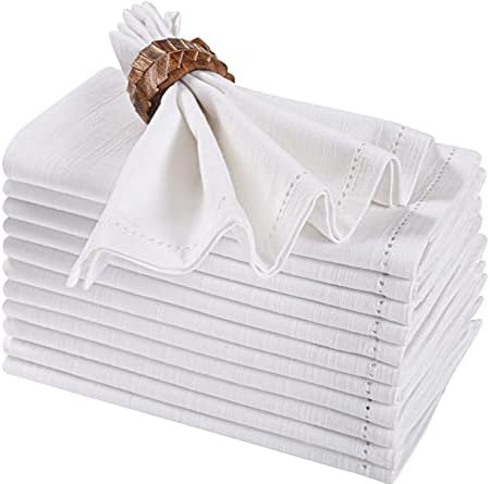 Cloth Napkin in Cotton Duck Fabric-16x16 White,Wedding Napkins, Cocktails Napkins, Fabric Napkins, Cotton Napkins Mitered Corners & Generous Hem, Machine Washable Dinner Napkins, Set of 12