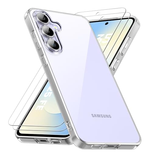 caslord Hülle Kompatibel mit Samsung Galaxy S25 FE 5G 1 Handyhülle mit 2 Stück Hartglas Weiche TPU Transparent Stoßfest Schutzhülle Durchsichtige Kratzfest Handyhülle Case Cover
