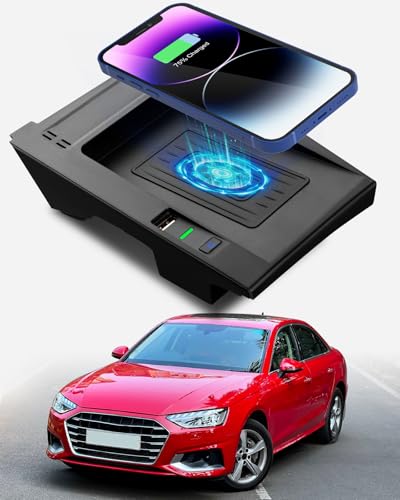 CarQiWireless Wireless Charger for Audi A4 S4/A5 S5 2024 2023 2022 2021 2020 2019 2018 Accessories,Wireless Charging Pad Center Console Organizer for A4 S4 2016-2024/ A5 S5 2018-2024
