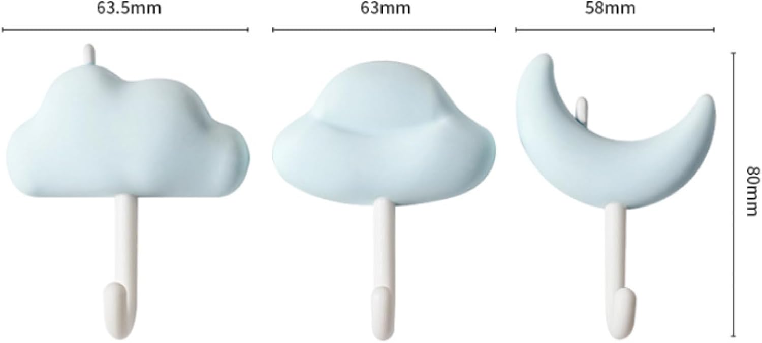 Wall Hook，Door Hook, Coat Hooks 3Pcs Stereoscopic 3D Cloud Shape Hook Wall Hanging Wall Bathroom Kitchen Free Punch Sticky Hook Blue(Blue)