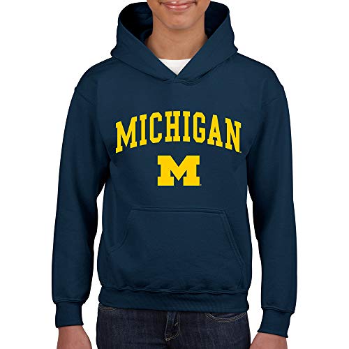 UGP Campus Apparel YH03 - Michigan Wolverines Arch Logo YOUTH HOODIE - Large - Navy - Image 4