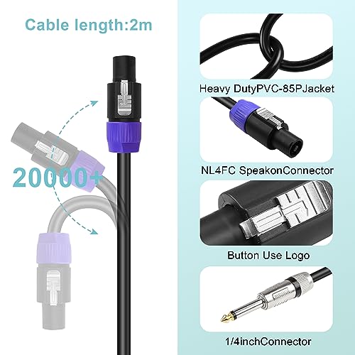 PNGKNYOCN Speakon to 1/4 TS Speaker Cable,12AWG NL4FC 2 Pin Speakon Male to 6.35mm (1/4") Mono Male Audio Amplifier Speaker Cord(2M/6.6FT) - Image 3