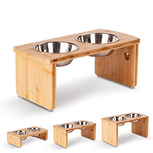Elevated Dog Bowls Bamboo Raised Dog Bowl for Medium Dogs with 2 Stainless Steel Bowls 7 Tall30 Oz Bowl  Cucciolini Doodles Elevated dog bowls bamboo raised dog bowl for medium dogs with 2 stainless steel bowls 7 tall 30 oz bowl   cucciolini doodles
