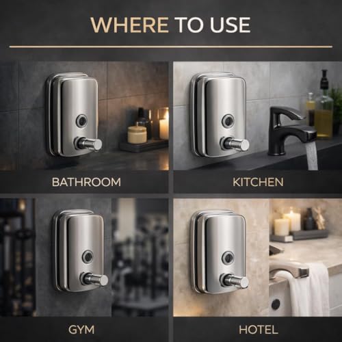 Image of Veer Stainless Steel Liquid Soap Dispenser Wall Mounted for Bathroom & Wash Basin | Handwash Bottle Holder, Shampoo & Sanitizer Dispenser for Kitchen, Toilet & Shower (Chrome, 800 ML)