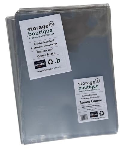 storage.boutique BEANO Fundas de protección para cómics, estándar de archivo, sin ácidos, tamaño de 12 x 9 pulgadas, 230 x 308 mm, 50