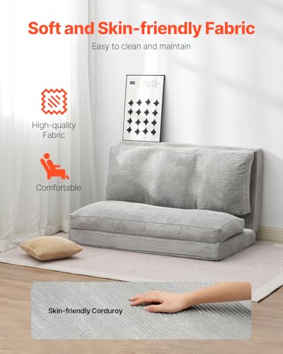 VEVOR 3 in 1 Klappsofa faltbares Schlafsofa mit 2 Kissen & waschbarem Bezug, umwandelbarer Schlafsessel aus 25D Memory Foam, Couch für Wohnzimmer Schlafzimmer, Hellgrau (Full / 2410 x 1360 x 120 mm)
