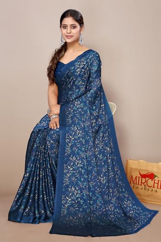 Image of MIRCHI FASHION Saree for Woman Chiffon Georgette Floral Printed | Breathable Lightweight Sari for Office Use and Farewell Ceremonies with Blouse Piece