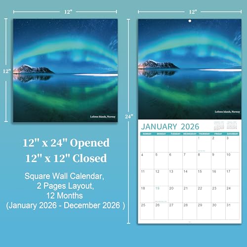 2026 wall calendar - calendar 2026 northern lights calendar january 2026 - december 2026 1234 x 2434 open 12 months wall calendar 2026 with hanging holes large blocks
