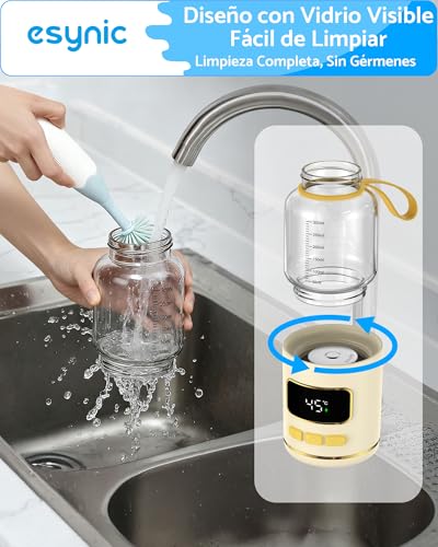Miniatura 6 de Esynic Calentador De Biberones Portátil De Vidrio Con Batería De Larga Duración Rápido Calentamiento De Leche Materna Y Agua Para Bebé Calienta Biberones Control De Temperatura Capacidad De 300ml