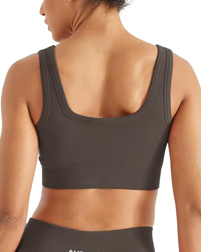 Image of AUROLA Power Womens Square Back Basic Sports Bra - Square Neck Padded Low Impact Yoga Bra Workout Crop Top
