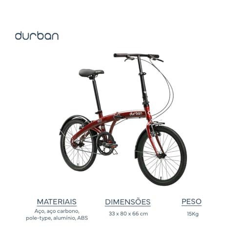 Bicicleta Eco Dobravel, Aro 20, 1 velocidade, Durban, Vermelha