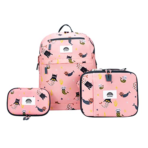 Uninni Cat Mermaid Kids Backpack Set For Age 6+, Fits For Height 3'9" Above Kids With Lightweight Insulated Lunch Bag And Cute Pencil Case For Boys And Girls #TOP9