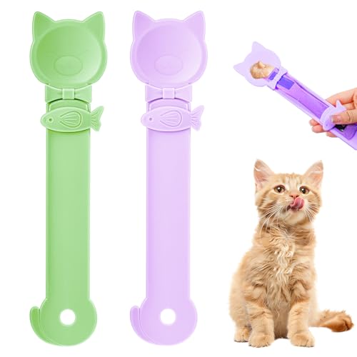 2Pcs Cat Treat Spoons Set, Lickable Cat Treat Spoon Sliding Squeeze Cats Strip...