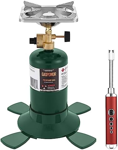 Propane Cylinder Top Stove with Adjustable Burner, Portable Camping/Backpacking Cooker 10000BTU,Camping Stove Propane,Single Burner Propane Stove,Camp Gas Stove with a USB Ligther (Fuel not included)