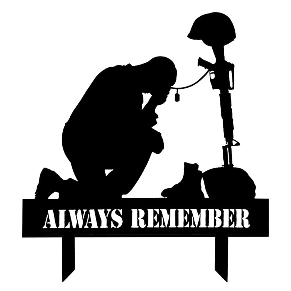 Gorwagely Kneeling Soldier Ornament Memorial Metal Soldier Silhouette Stake Decor (A)