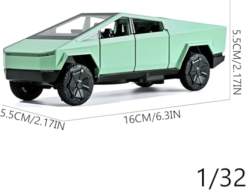 Image of DEOXY 1:32 Scale Tesla Cybertruck Model Collection Enthusiasts Toy Pull Back Pick-Up Truck with Sound and Light, Alloy Diecast Cyber-Truck Toys for Kids Gift (Not Including Mini Car - Green)