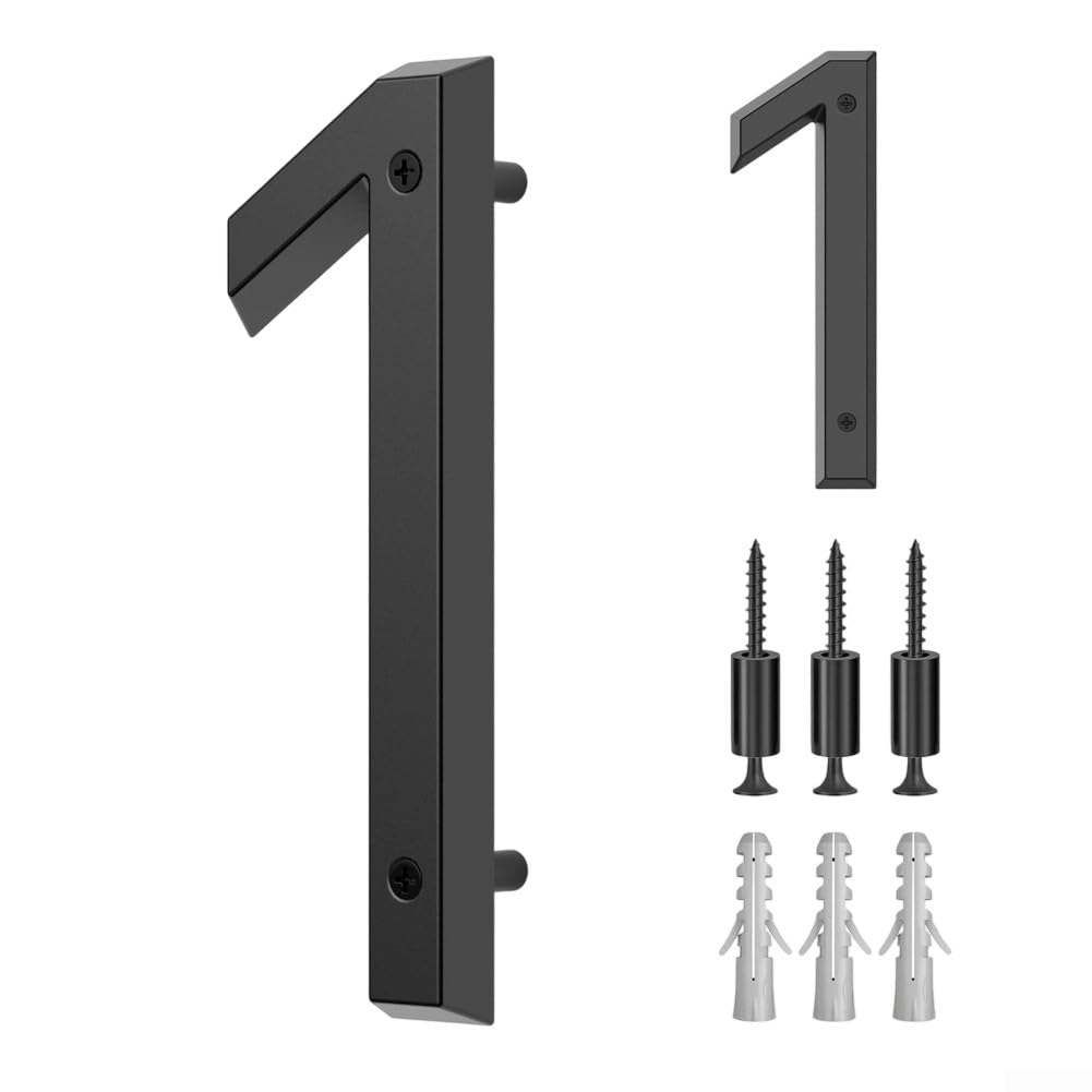 Letrero flotante 3D con acabado negro moderno de 6 pulgadas para pared exterior o buzón, placa de aleación de zinc resistente a la intemperie, instalación con montaje (1#)