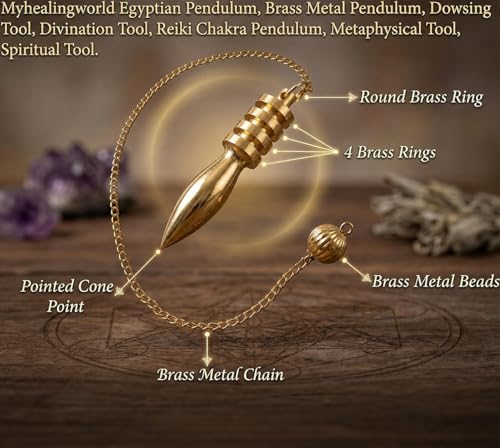 Image of Egyptian Brass Pendulum for Reiki Healing, Dowsing & Chakra Balancing - Divination & Meditation Tool for Energy Cleansing