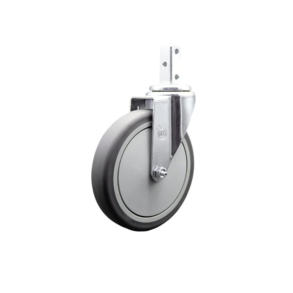 Swivel Square Stem Caster w/6” x 1.25” Gray Thermoplastic Rubber Wheel – 3/4” x 2” Square Stem with (3) 17/64” Diameter Mounting Holes – 300 lbs. Capacity/Caster – Service Caster Brand