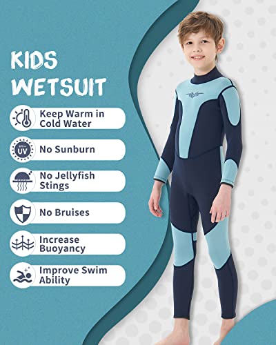 Seaskin Kids Wetsuit For Boys, 3Mm Full Suits Long Sleeve Back Zip Wet Suits Thermal Swimsuits Keep Warm For Surfing Diving Swim Lessons (6, Navy+Blue) #TOP2