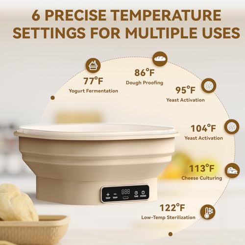 Heating Sourdough Banneton Bread Proofing Basket Kit with Timer & 6 Temp Settings, 2L Foldable Silicone Dough Proofing Box Electric Sourdough Starter Warmer Set for Dough Rising, Baking Supplies by Sitlais - Image 2
