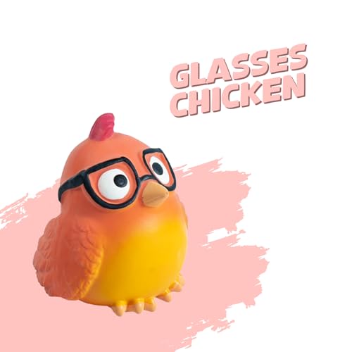Image of EZRA Play Glasses Chicken Squeaky Latex Dog Chew Toy | Durable Non-Toxic Rubber Chew Bone | Interactive Toy for Dental Health, Teething & Active Chewers