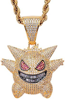 Sping Jewelry Gengar Gold Cubic Zirconia Hip Hop Pendant Necklace for Fans Classic Collection