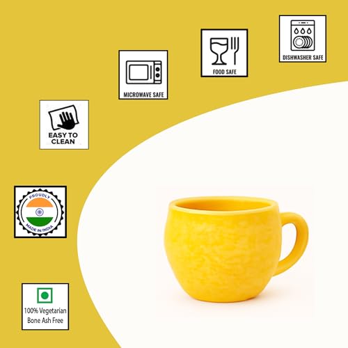 Image of D'Maiolica Yellow Kuliya Shape Tea Cups Set of 12 Microwave and Dishwasher Safe, Ceramic Small Tea /Chai /Coffee Cups Perfect for Every Occasion Capacity - 110 ml Each (Yellow, Pack of 12, Small)