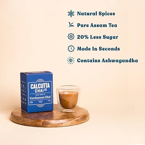 Image of Calcutta Chai Co - Cardamom Chai | Instant Tea Premix | 30 Sachets | 420g - Pack of 2 | Made with Assam Tea | Added Natural Spices | Low Sugar