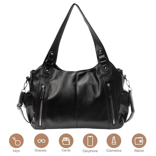 Women Soft PU Leather Shoulder Bag Waterproof Casual Hand Bag with Multi-Pockets Crossbody Bag for Work Travel2